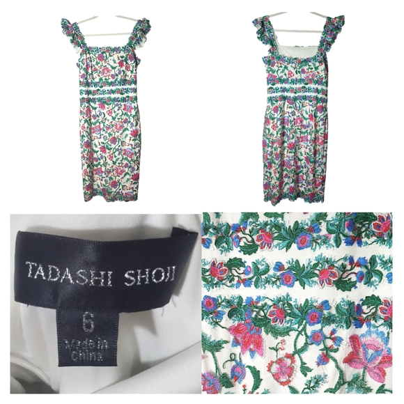 Tadashi Shoji Floral Midi Dress - White, Green, Pink - Picture 1 of 1
